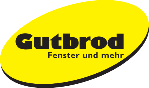 Ovalförmiges, gelbes Logo der Firma Gutbrodmit schwarzer Schrift